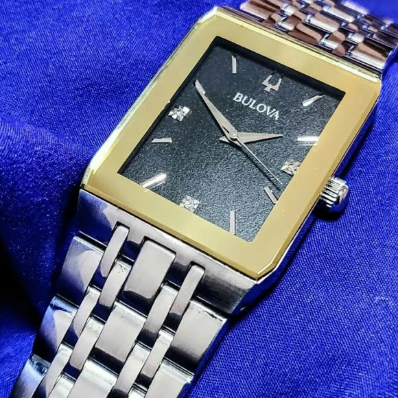 Bulova Quadra Black Gold Tone Luxury Tank Men's Watch